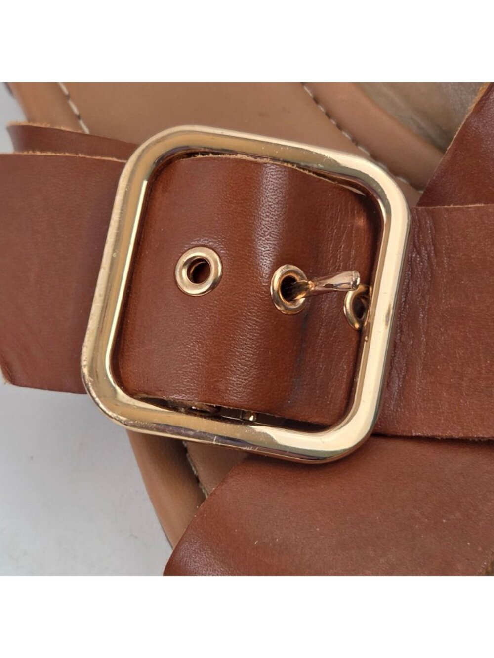 Clarks Artisan Sandals Womens 9.5 Brown Leather Straps Goldtone Buckle Flat Shoe - Picture 8 of 14